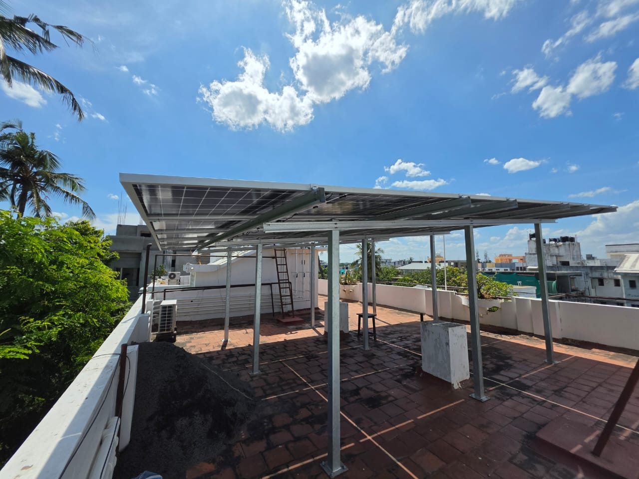 Large solar farm installation with rows of photovoltaic panels